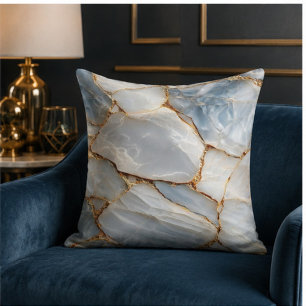 Luxury White Blue Marble & Gold Veins Agate Stone Cushion