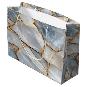 Luxury White Blue Marble & Gold Veins Agate Stone Large Gift Bag