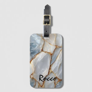 Luxury White Blue Marble & Gold Veins Agate Stone Luggage Tag