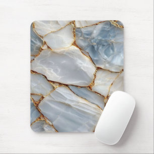 Luxury White Blue Marble & Gold Veins Agate Stone Mouse Mat