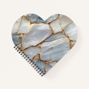 Luxury White Blue Marble & Gold Veins Agate Stone Notebook