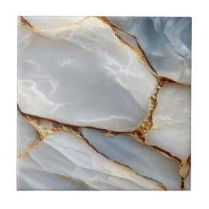 Luxury White Blue Marble & Gold Veins Agate Stone Tile