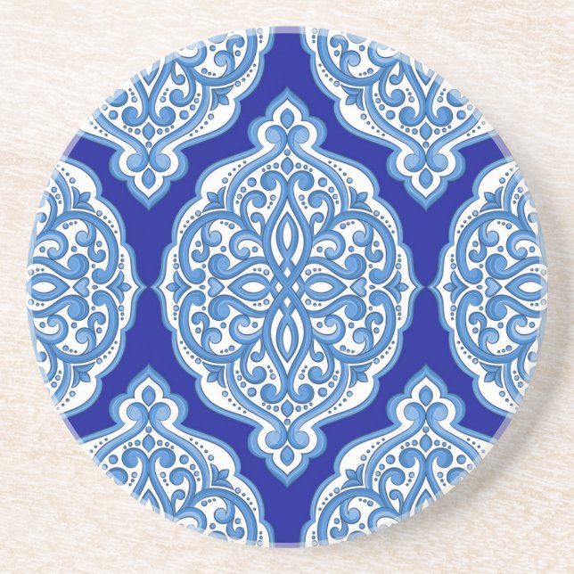 Luxury white-blue, Turkish ornament. Coaster (Front)