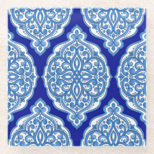Luxury white-blue, Turkish ornament. Glass Coaster