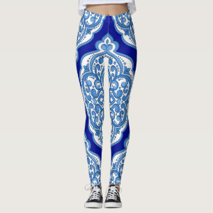 Luxury white-blue, Turkish ornament. Leggings