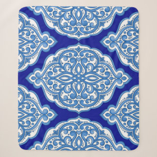 Luxury white-blue, Turkish ornament. Sherpa Blanket