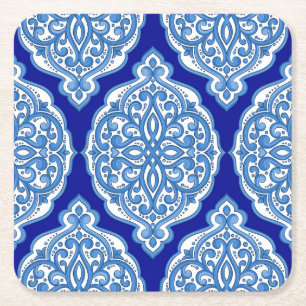 Luxury white-blue, Turkish ornament. Square Paper Coaster