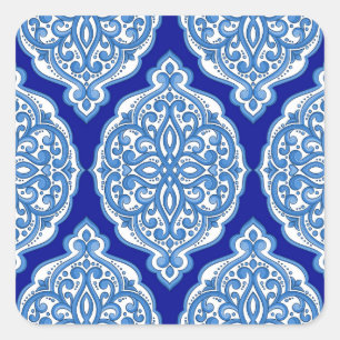 Luxury white-blue, Turkish ornament. Square Sticker
