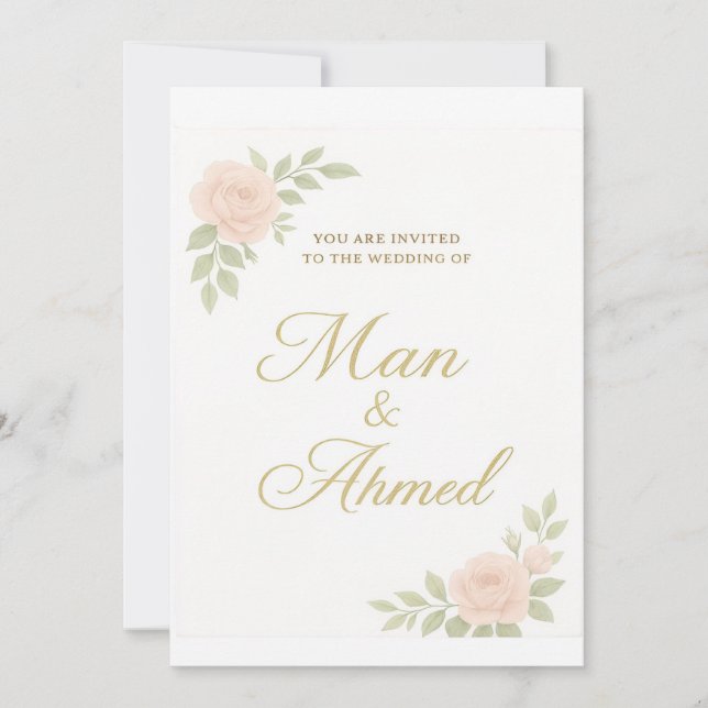  Luxury White & Blush Roses Invitation (Front)