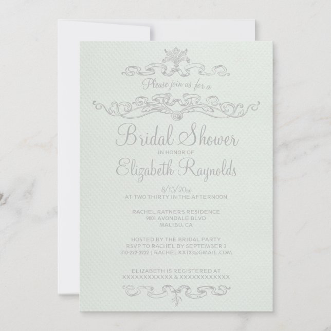 Luxury White Bridal Shower Invitations (Front)