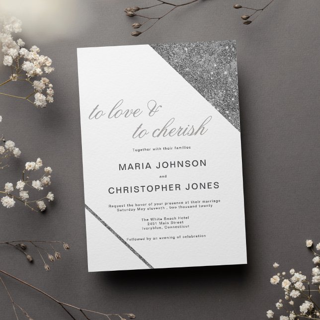 Luxury white classic script silver glitter wedding invitation (Luxury white classic script silver glitter wedding)