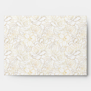 Luxury White Copper Gold Roses Invitation Matching Envelope