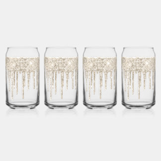 Luxury white elegant gold glitter drips can glass