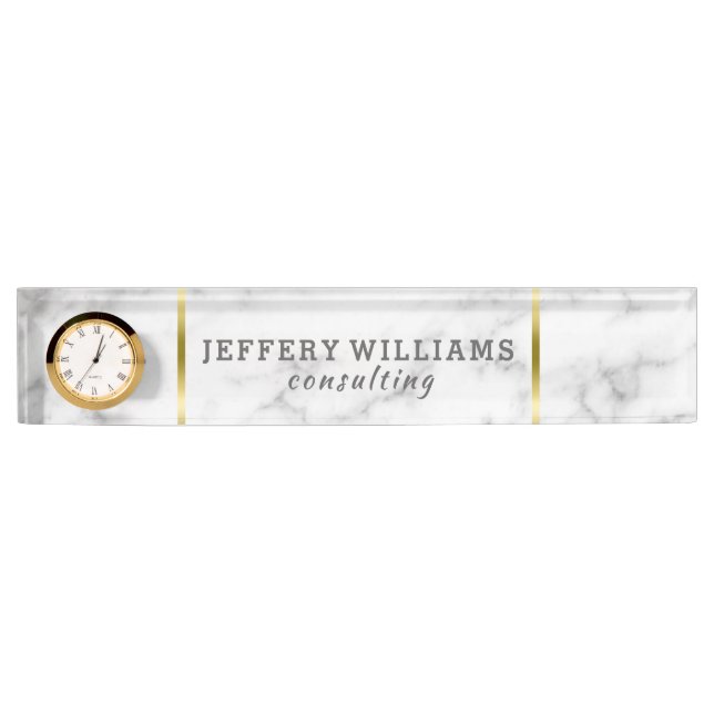 Luxury white faux marble stone nameplate (Front)