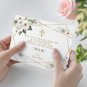 Luxury White Flowers Gold Girl Confirmation Thank You Card