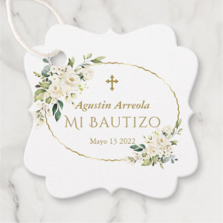Luxury White Flowers Gold Mi Bautizo Favour Tags