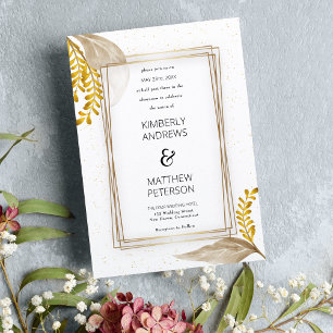 Luxury white glam gold floral confetti Wedding Invitation