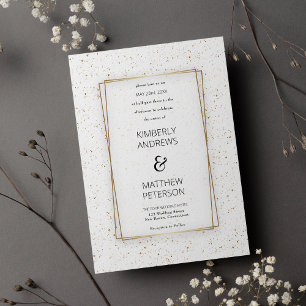 Luxury white glam gold glitter confetti Wedding Invitation