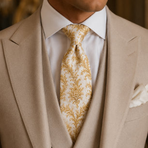 Luxury White & Gold Baroque Wedding Tie