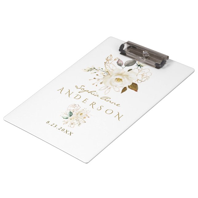 Luxury White Gold Floral Baptism Photo Album Clipboard (Angled)