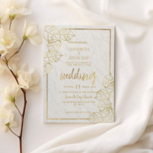 Luxury white gold French floral lace Wedding Invitation