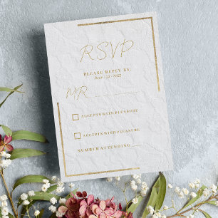 Luxury white gold french floral lace Wedding RSVP Invitation