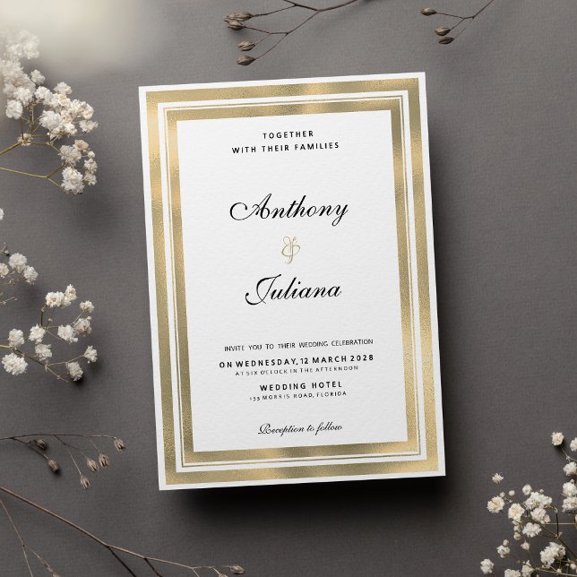 Luxury white gold geometric frame elegant wedding  invitation (Luxury white gold geometric frame elegant Wedding)
