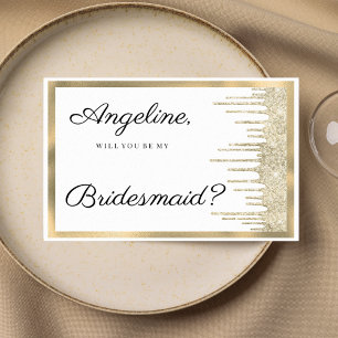 Luxury white gold glitter drips Bridesmaid Invitation