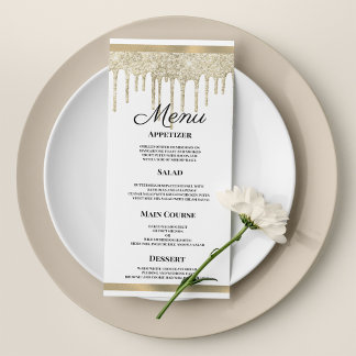Luxury white gold glitter drips Wedding Menu