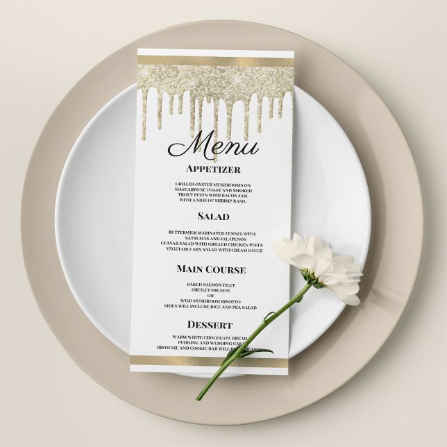 Luxury white gold glitter drips Wedding Menu (Luxury white gold glitter drips Wedding Menu)