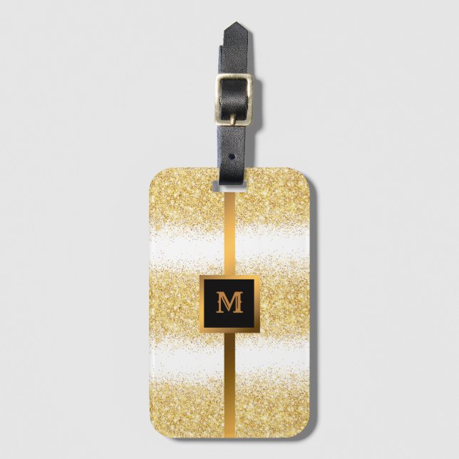 Luxury White Gold Glitter Luggage Tag (Front Vertical)