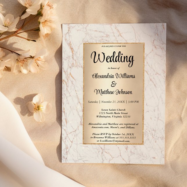 Luxury white gold glitter marble glamour Wedding Invitation (Luxury white gold glitter marble glamour Wedding)