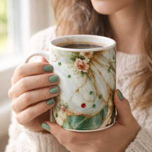 Luxury White &Gold & green Marble Coffee Mug –