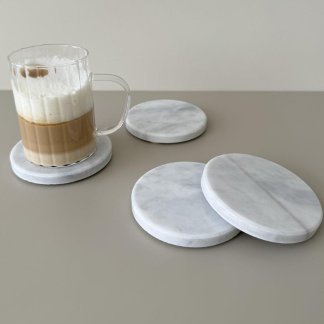 Luxury White & Gold Marble Coaster – Elegant Aesth