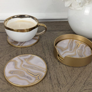 Luxury White & Gold Marble Coaster – Elegant Aesth
