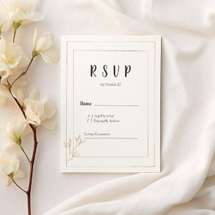 Luxury white gold minimalist floral RSVP Invitation