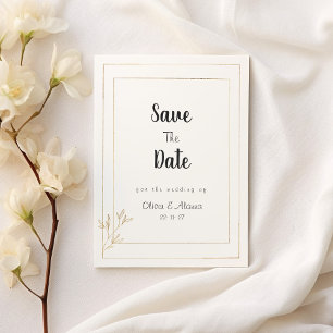 Luxury white gold minimalist floral Save The Date Invitation