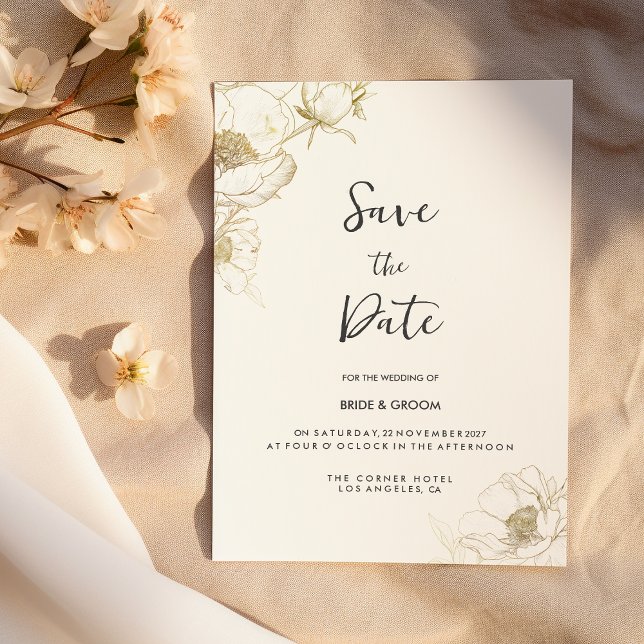 Luxury white gold peony floral Save the Date Invitation (Luxury white gold peony floral Save the Date)