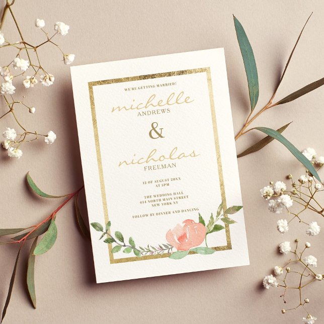 Luxury white gold pink mint spring floral wedding  invitation (Luxury white gold pink mint spring floral wedding)