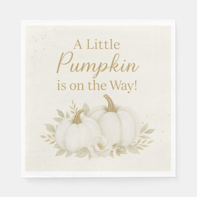 Luxury White & Gold Pumpkin Baby Shower Napkin (Front)