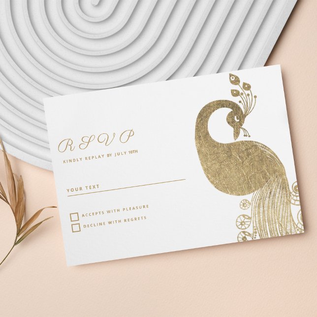 Luxury white gold royal peacock elegant RSVP Invitation (Luxury white gold royal peacock elegant RSVP )