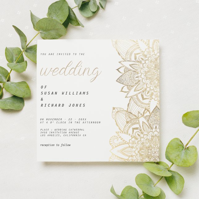  Luxury white gold script floral mandala wedding Invitation (Luxury white gold script floral mandala wedding)