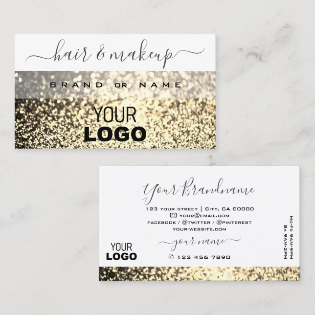 Luxury White Gold Sparkle Glitter Add Logo Elegant Business Card (Front/Back)