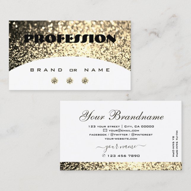 Luxury White Gold Sparkling Glitter with Diamonds Business Card (Front/Back)