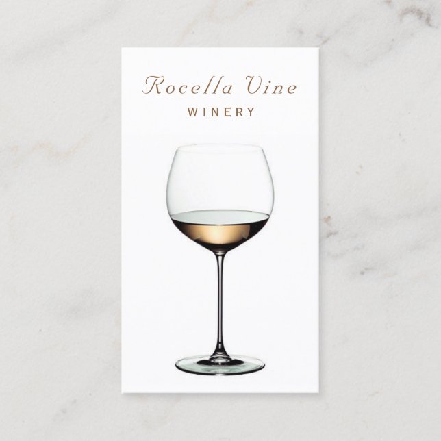 Luxury White Gold Wine Glass Vineyard Winery Business Card (Front)