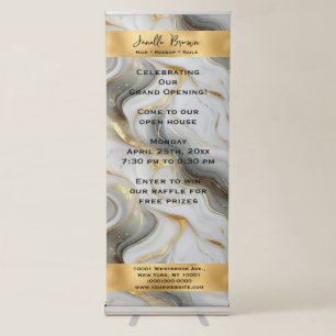 Luxury White, Grey, and Gold Marbled Salon Retractable Banner