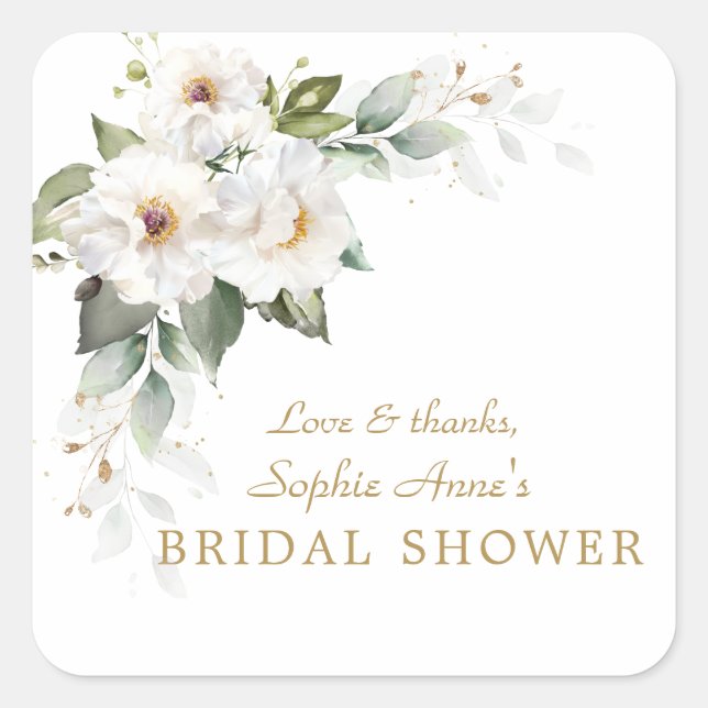 Luxury White Imperial Lilies Roses Bridal Shower  Square Sticker (Front)