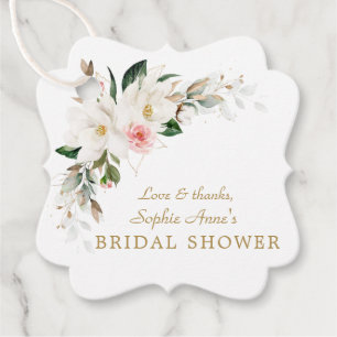 Luxury White Magnolia Pink Floral Bridal Shower Favour Tags