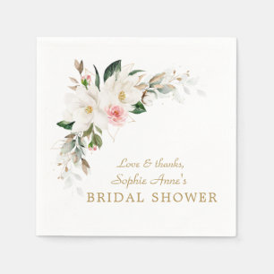 Luxury White Magnolia Pink Floral Bridal Shower    Napkin