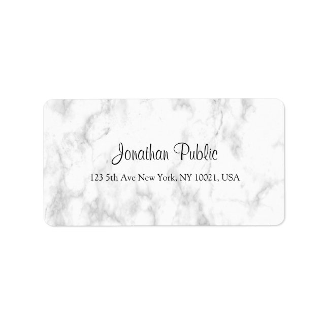 Luxury White Marble Elegant Script  Modern Address Label (Front)